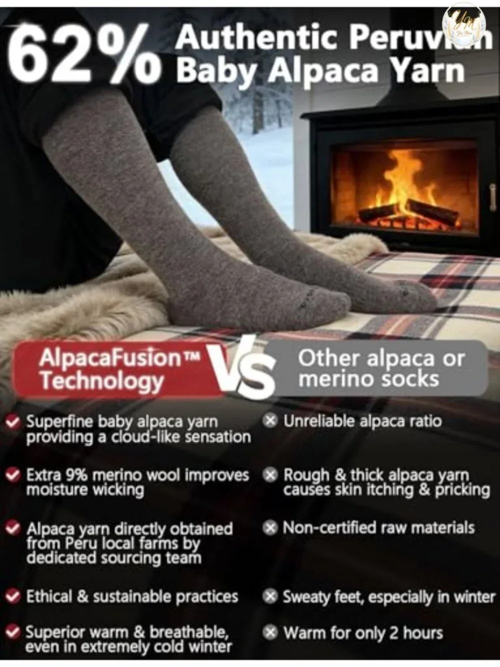 Alpaca Wool Knee-High Compression Socks 15-25mmHg for Hiking Skiing